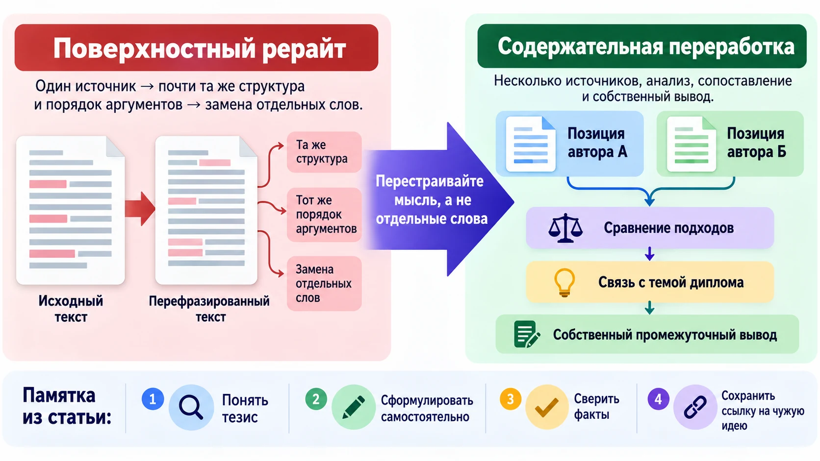 Схема переработки заимствованного фрагмента в авторский анализ