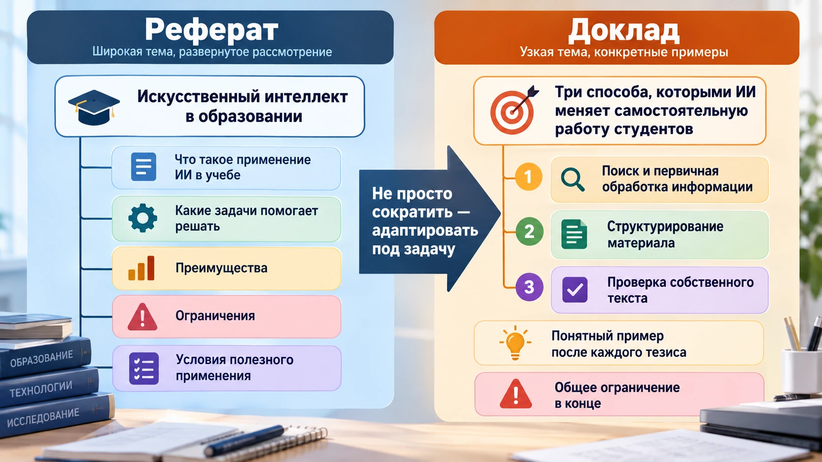 Сравнение реферата и доклада на теме искусственного интеллекта в образовании