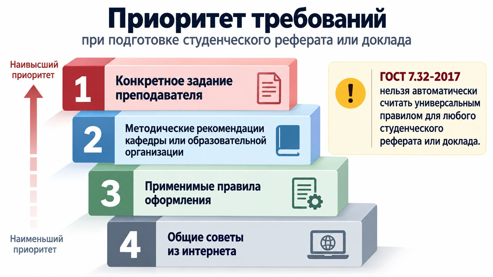 Иерархия требований преподавателя, методички и правил оформления