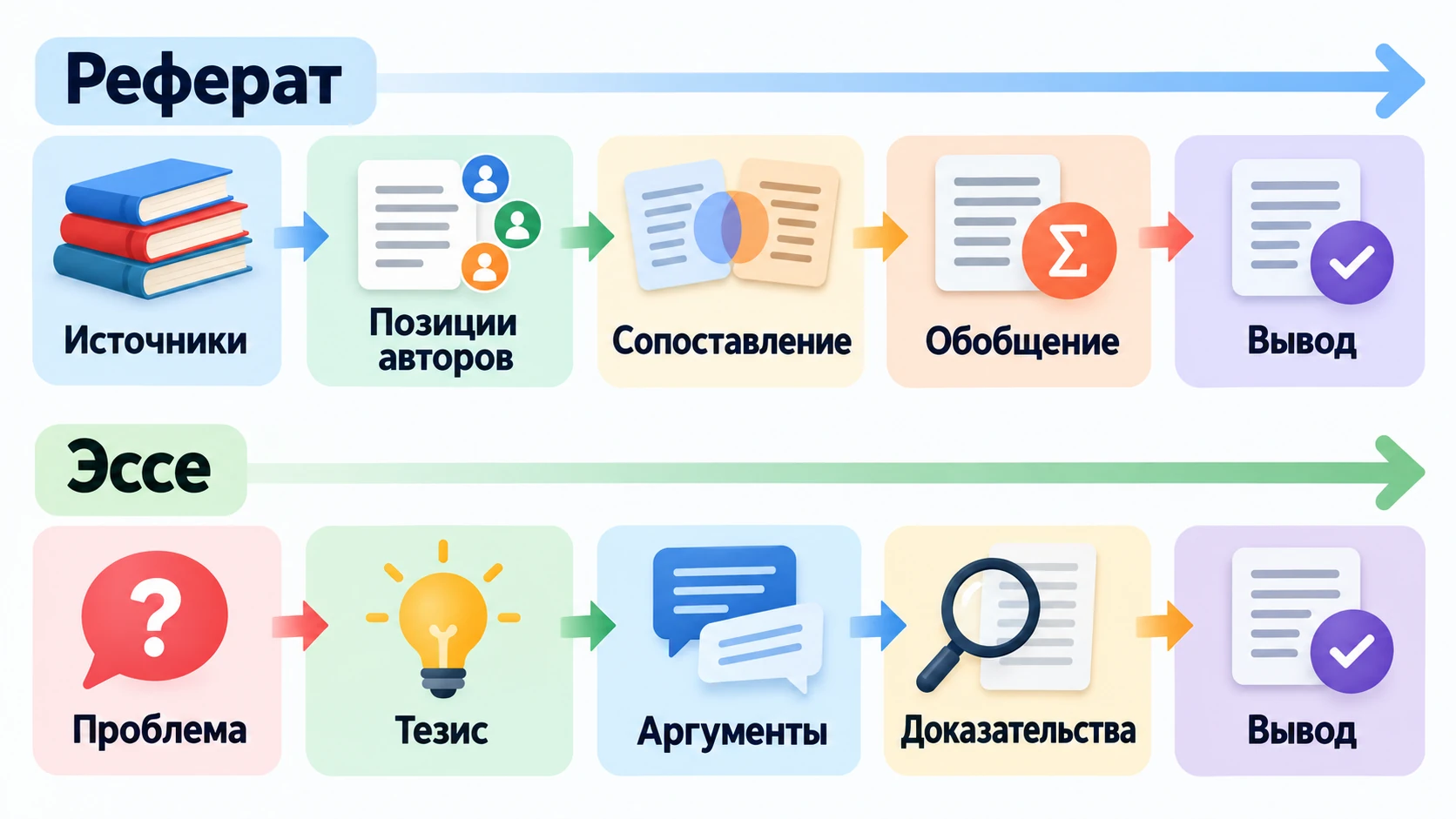 Схемы логики реферата и эссе от исходной точки к выводу