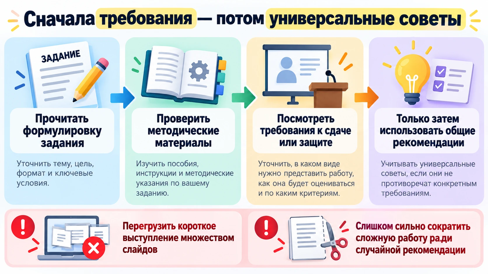 Последовательность проверки требований перед подготовкой реферата или презентации