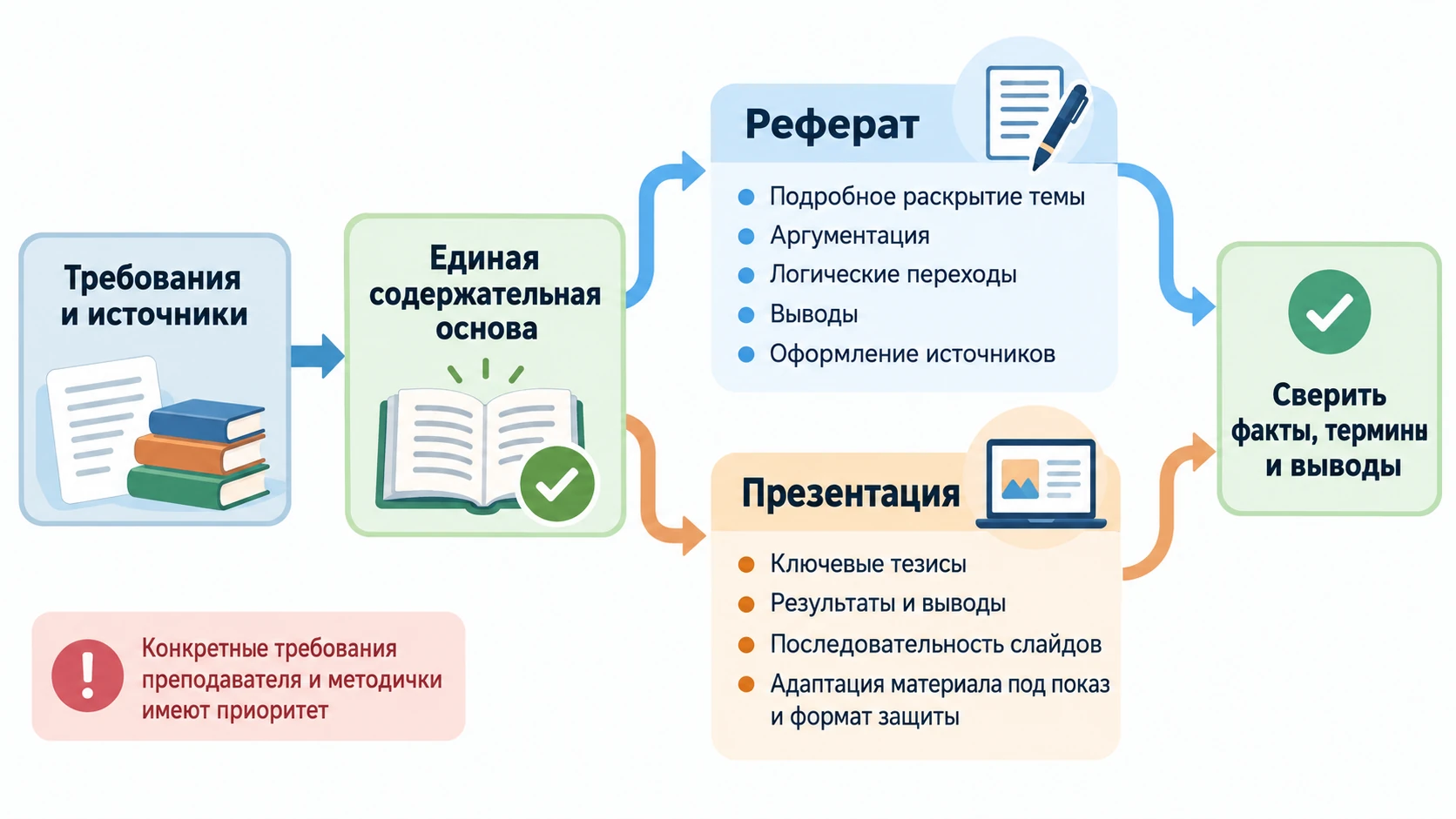 Схема подготовки общей содержательной основы для реферата и презентации