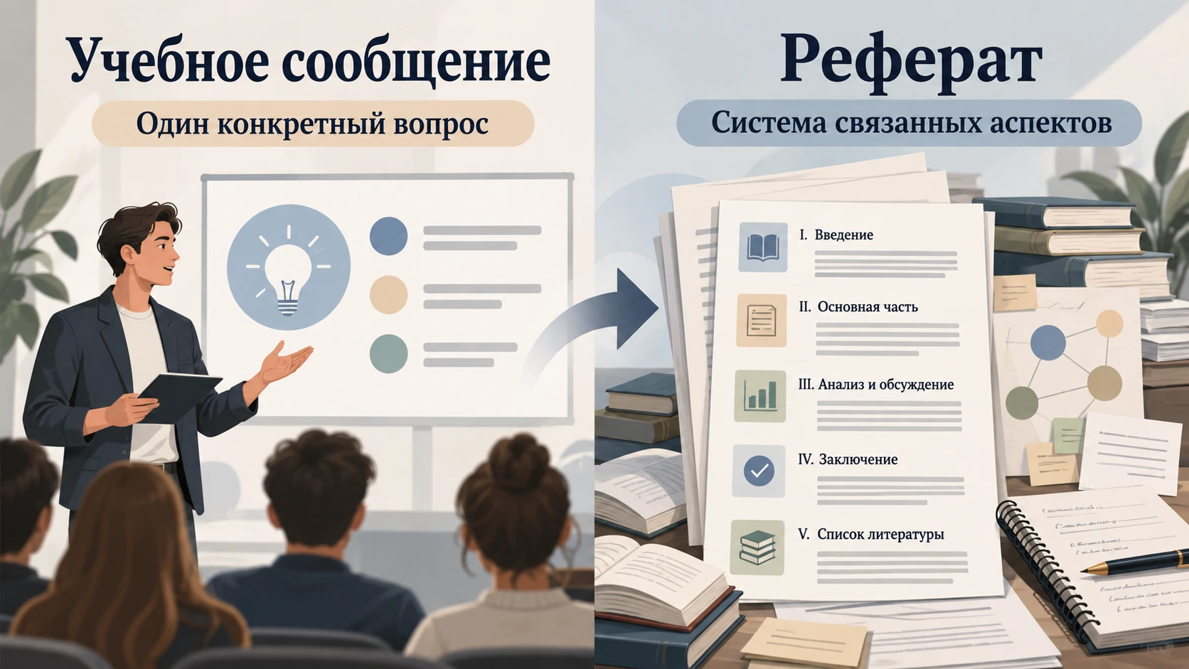 Чем сообщение отличается от реферата