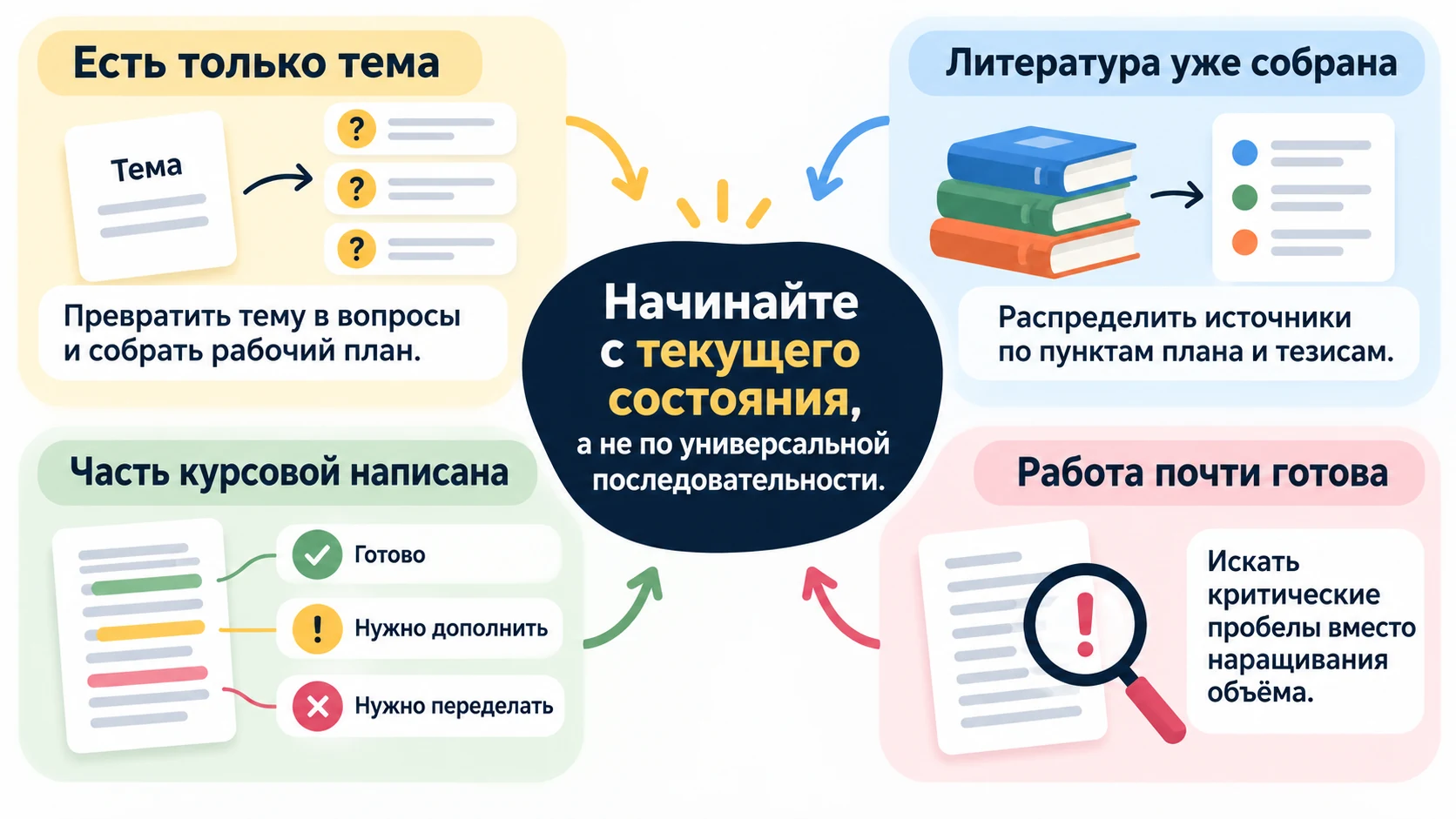 Схема выбора стартового этапа работы над курсовой