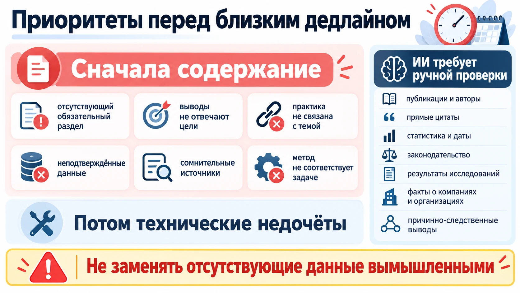 Инфографика о приоритетах проверки перед сдачей курсовой
