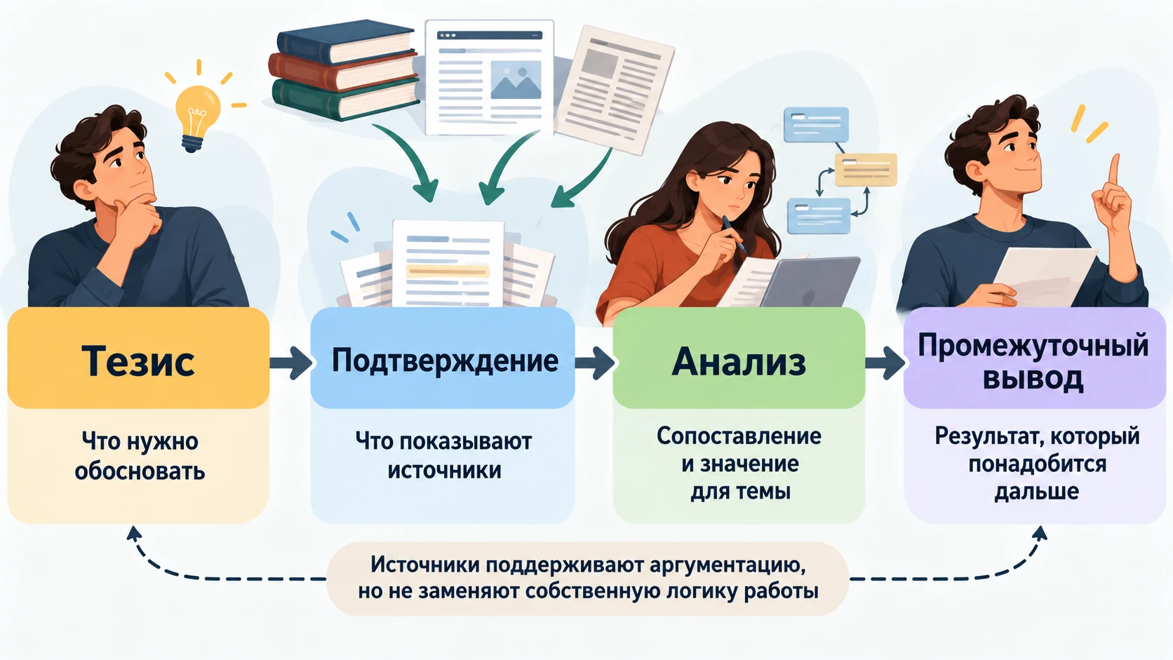 Схема тезис, подтверждение, анализ и промежуточный вывод