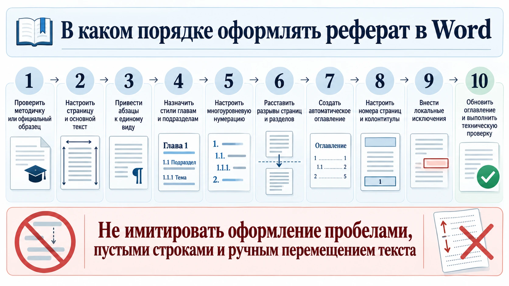 Пошаговая схема оформления реферата от проверки требований до финальной проверки