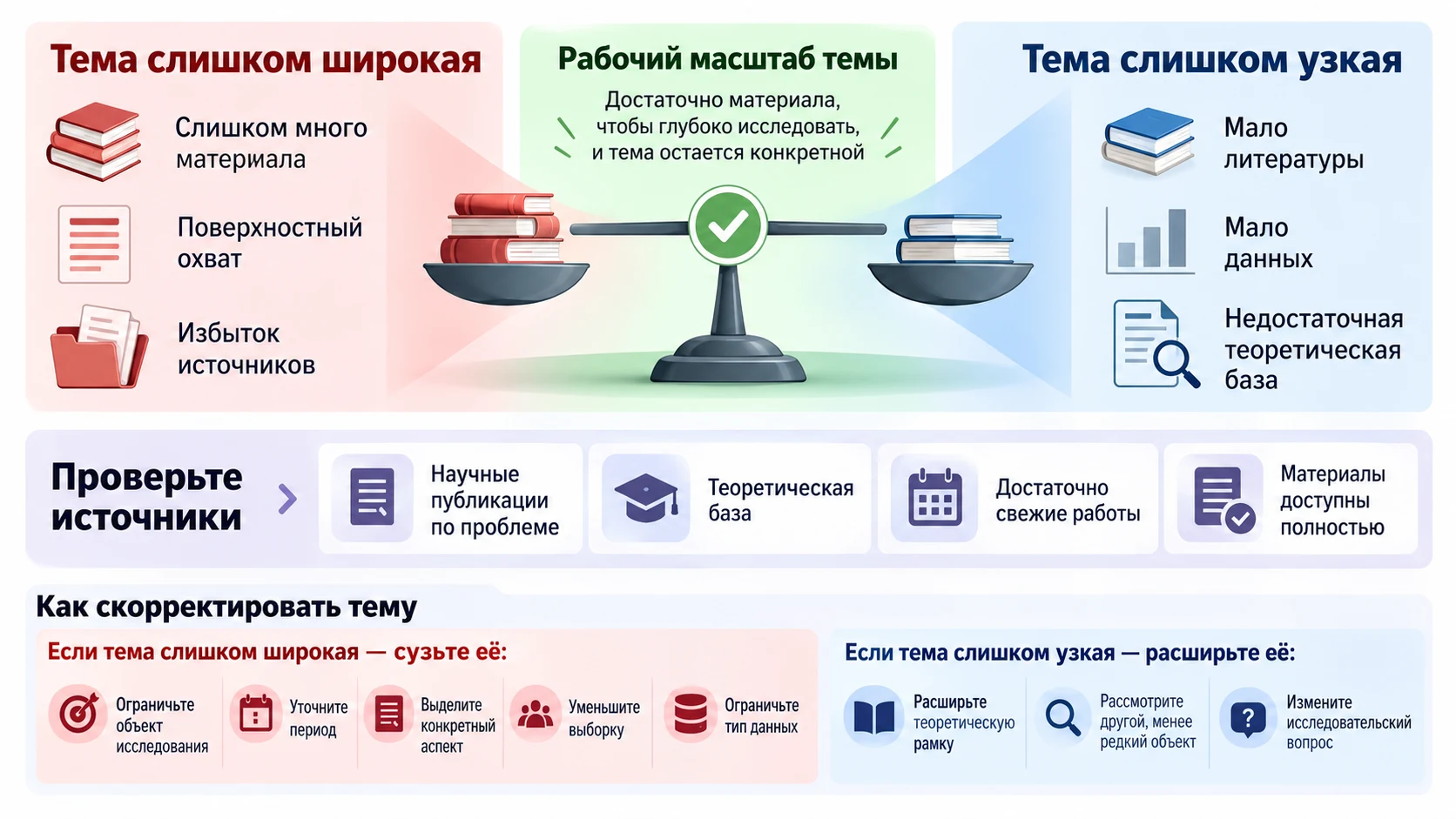 Баланс между широтой темы и достаточностью источников