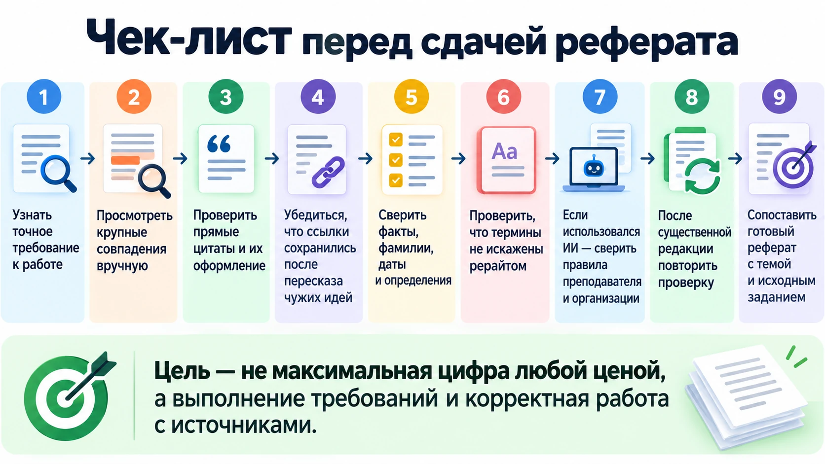 Чек-лист проверки реферата перед отправкой преподавателю