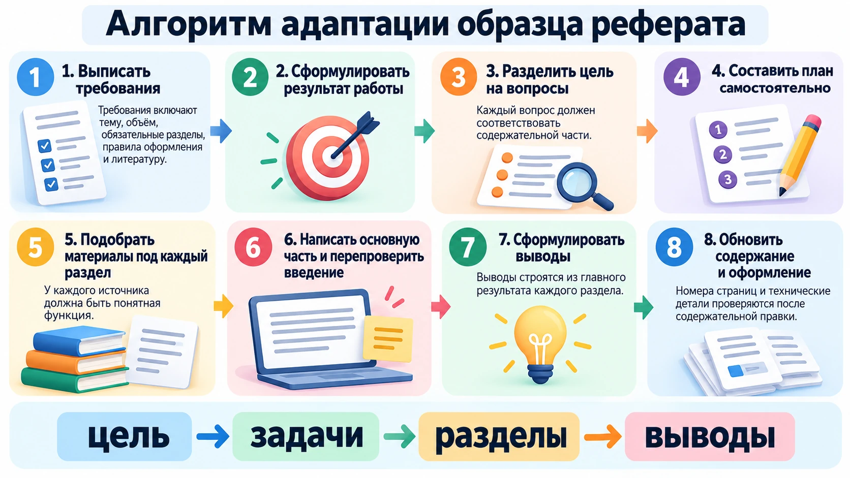 Пошаговый алгоритм самостоятельной адаптации образца реферата