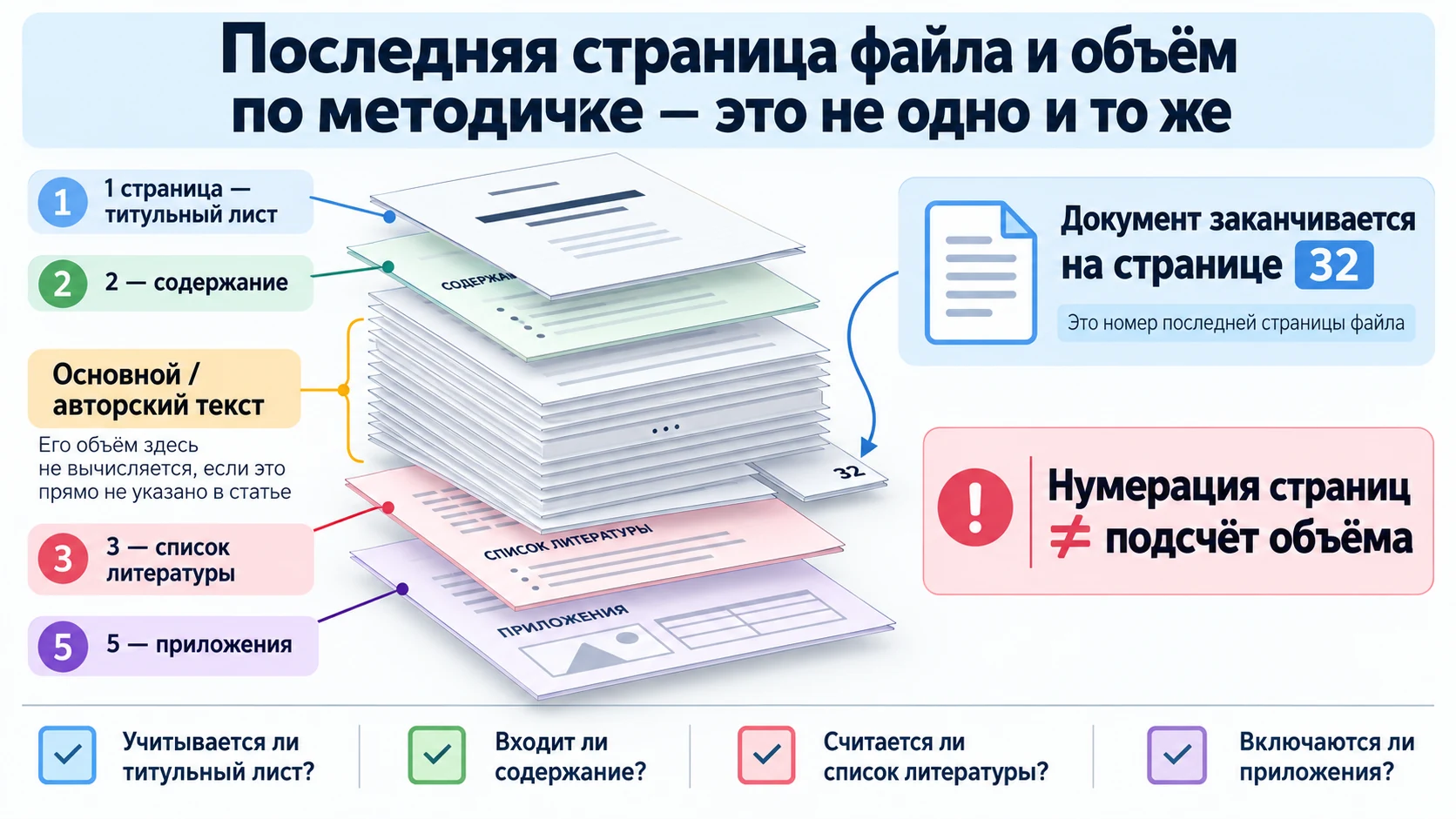 Схема различия между страницами файла и учитываемым объёмом