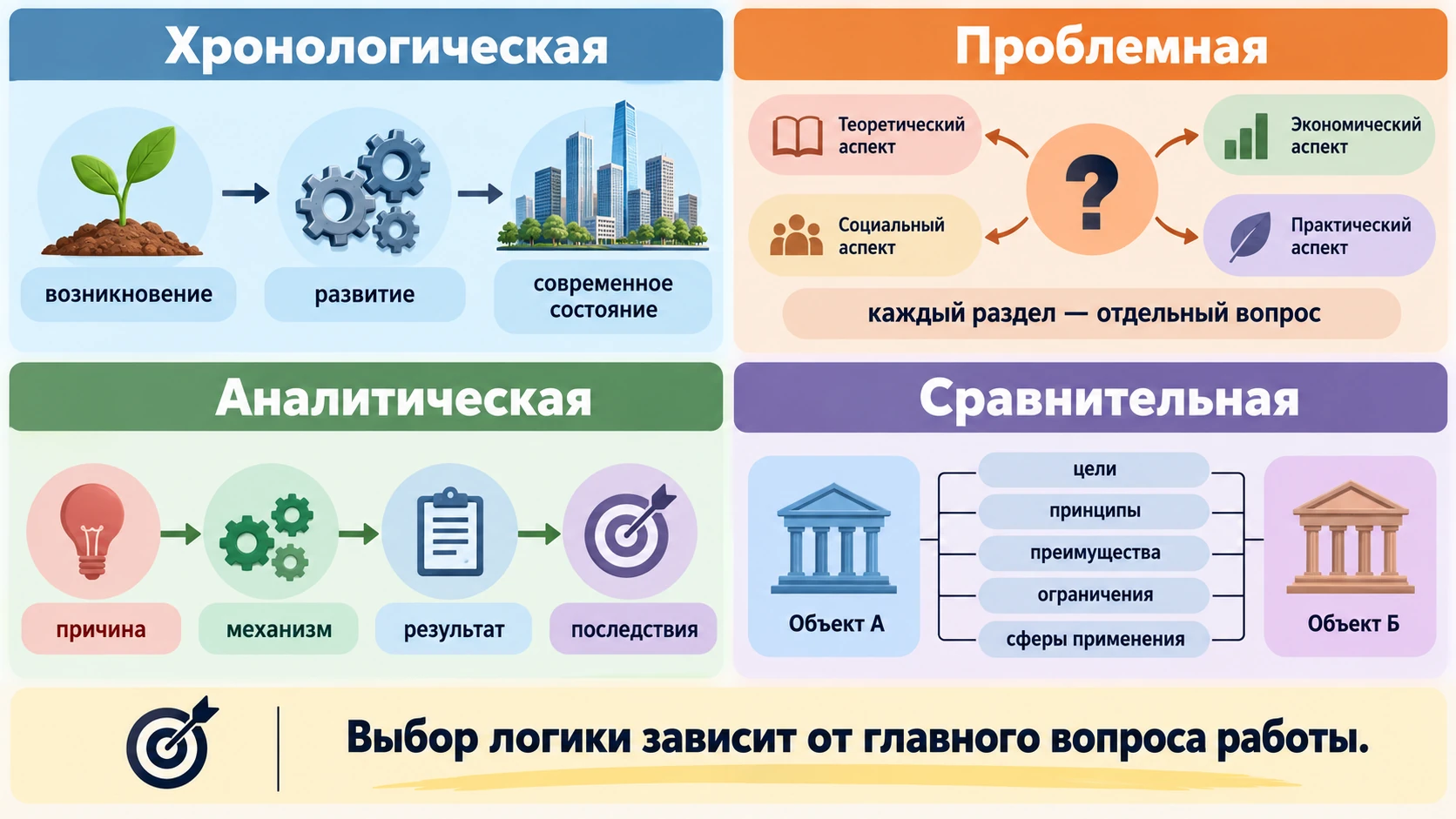 Хронологическая, проблемная, аналитическая и сравнительная структуры реферата