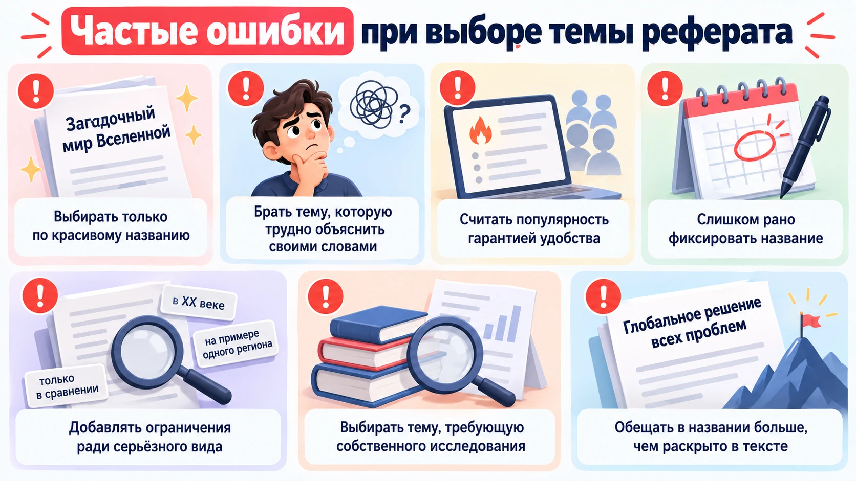 Основные ошибки при формулировке темы реферата