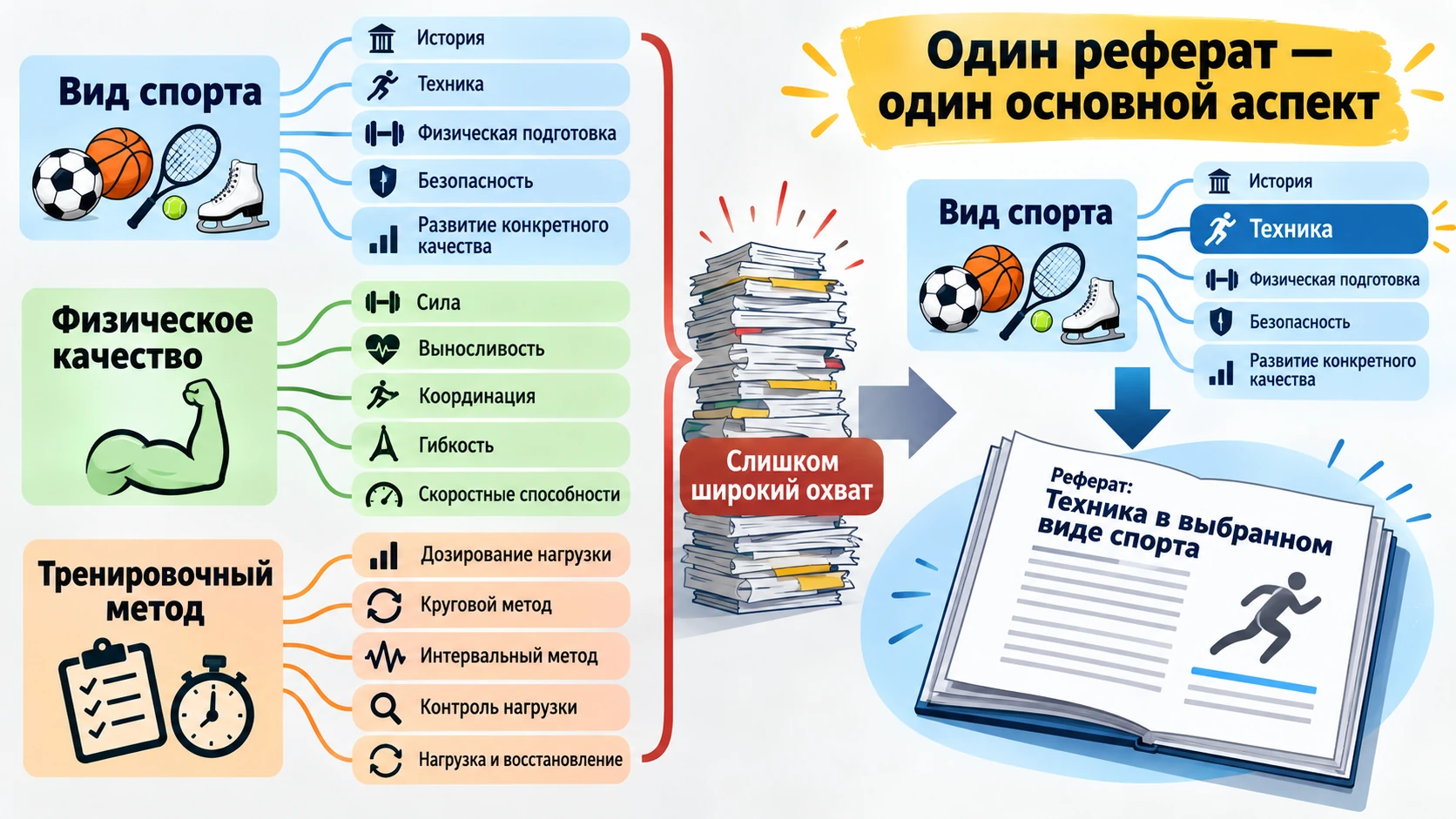 Схема перехода от широкого направления к конкретной теме