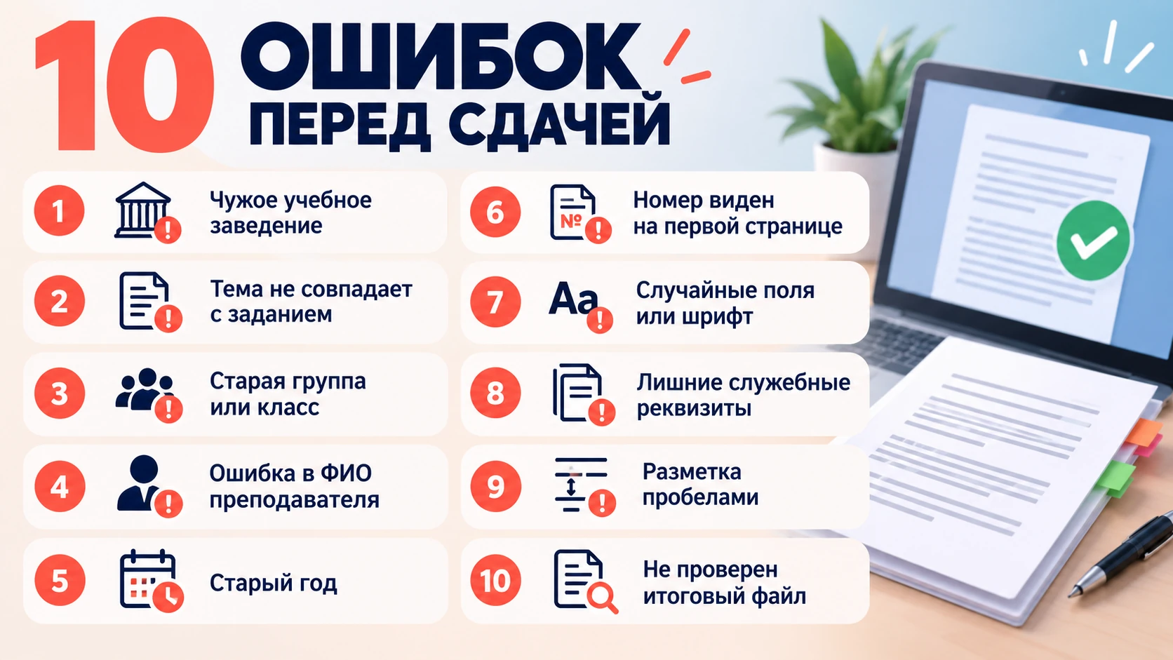 Чек-лист из десяти типичных ошибок в оформлении титульного листа